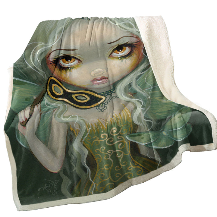 Masquerade of Moths Beautiful Fairy Maiden Throw Blanket