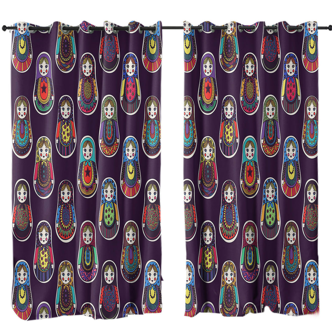 Matryoshka Russian Doll Pattern Window Curtains