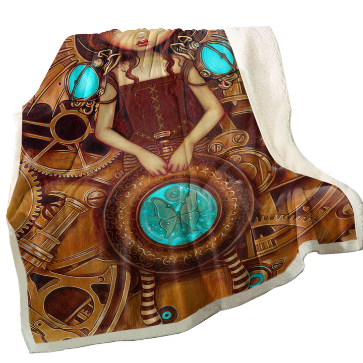 Mechanical Angel Steampunk Big Eyed Girl Blankets