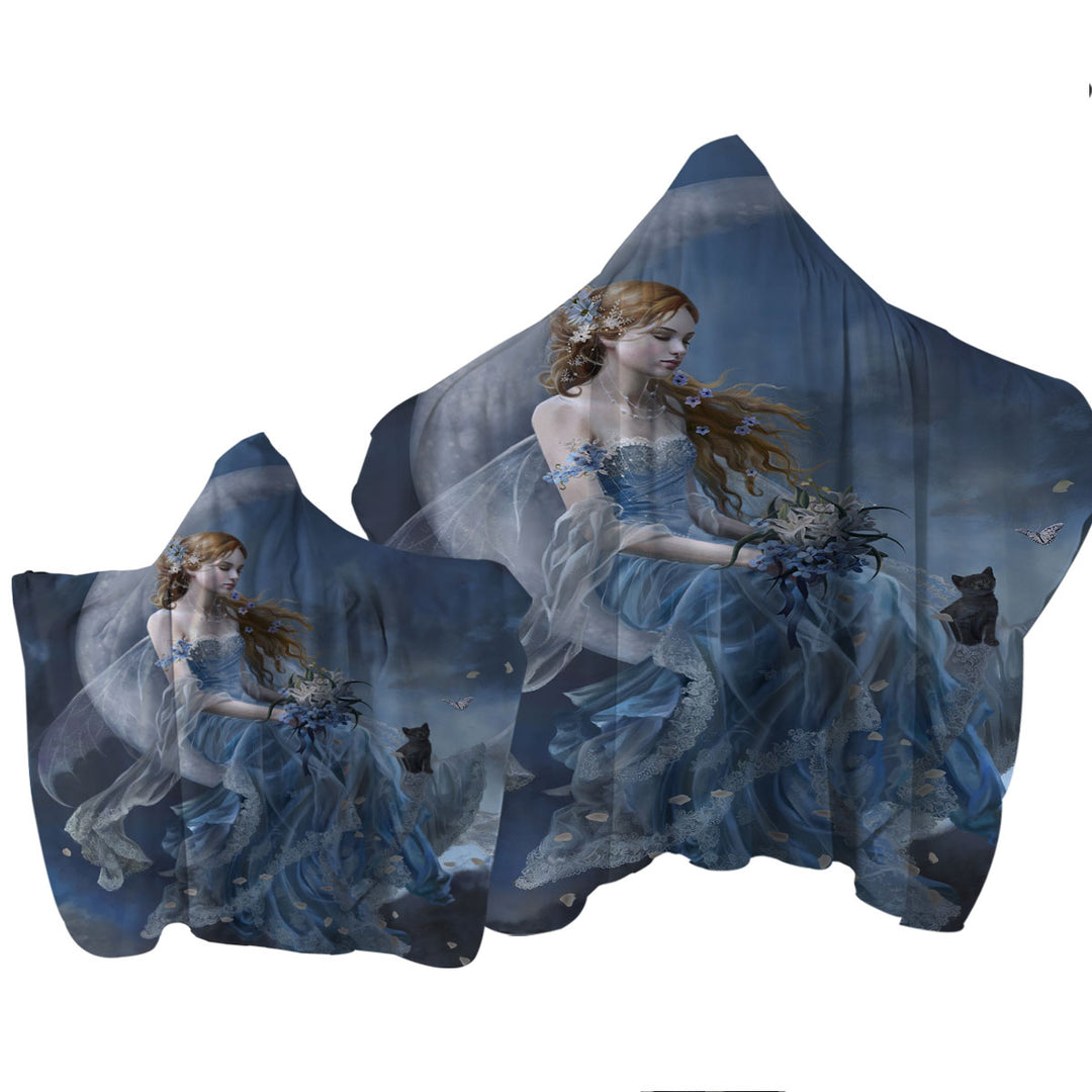 Melancholy Beautiful Moon Fairy in Blue Towel Hoodie