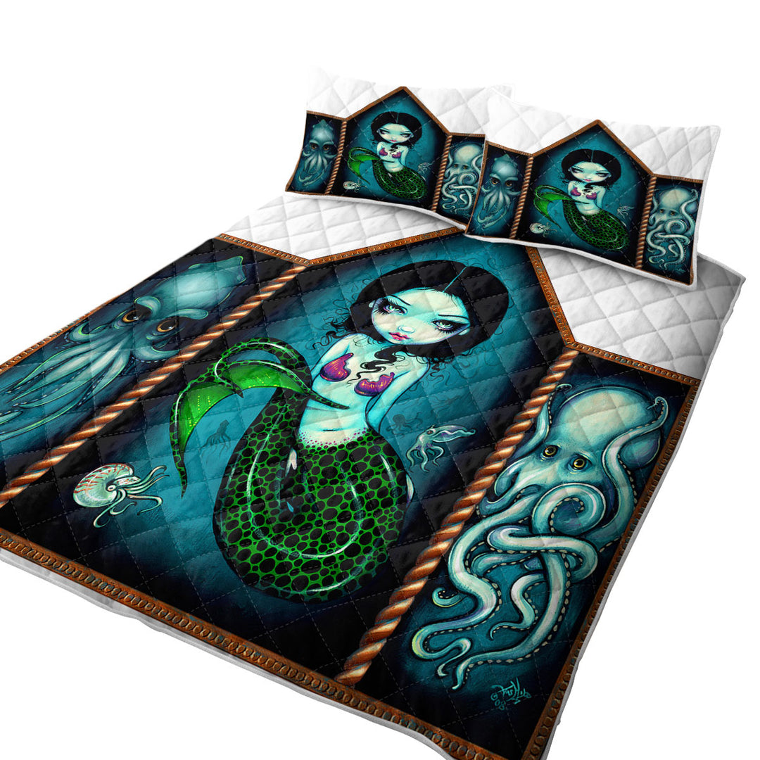 Mermaid with Cephalopods Octopus Squid King Quilt