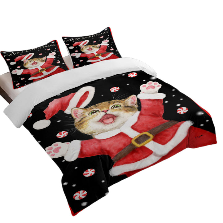 Merry Christmas Cats and Kittens Candy Snow California King Duvet Cover