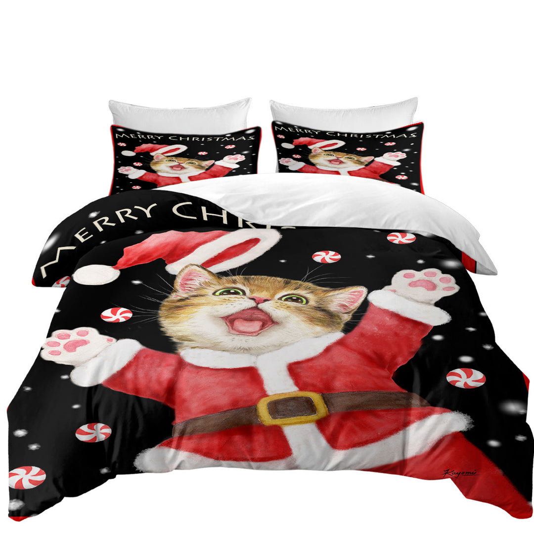 Merry Christmas Cats and Kittens Candy Snow Duvet Cover