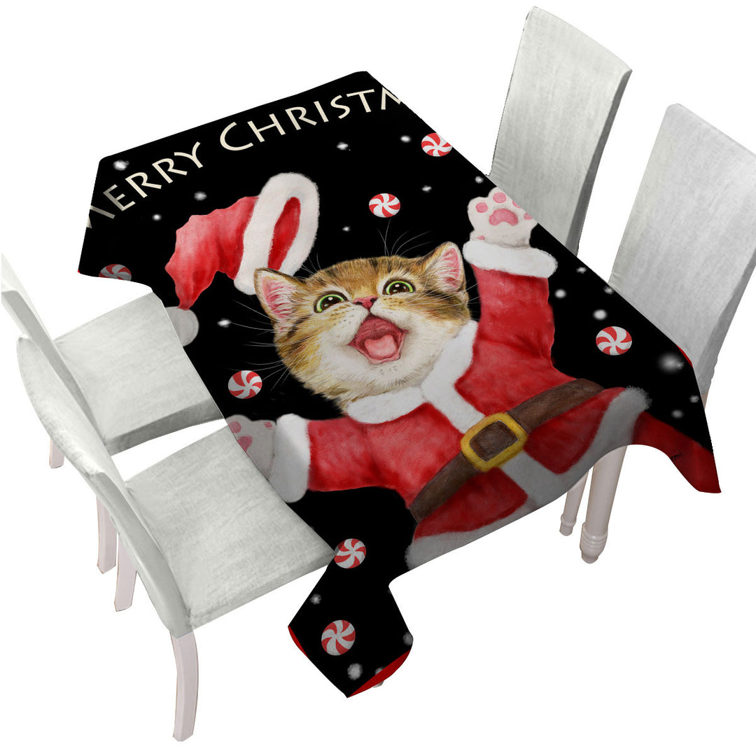 Merry Christmas Cats and Kittens Candy Snow Tablecloths