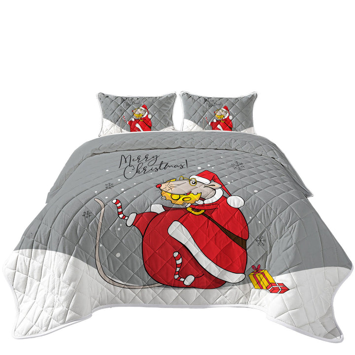 Merry Christmas Funny Rat Santa Claus California King Quilt Sets