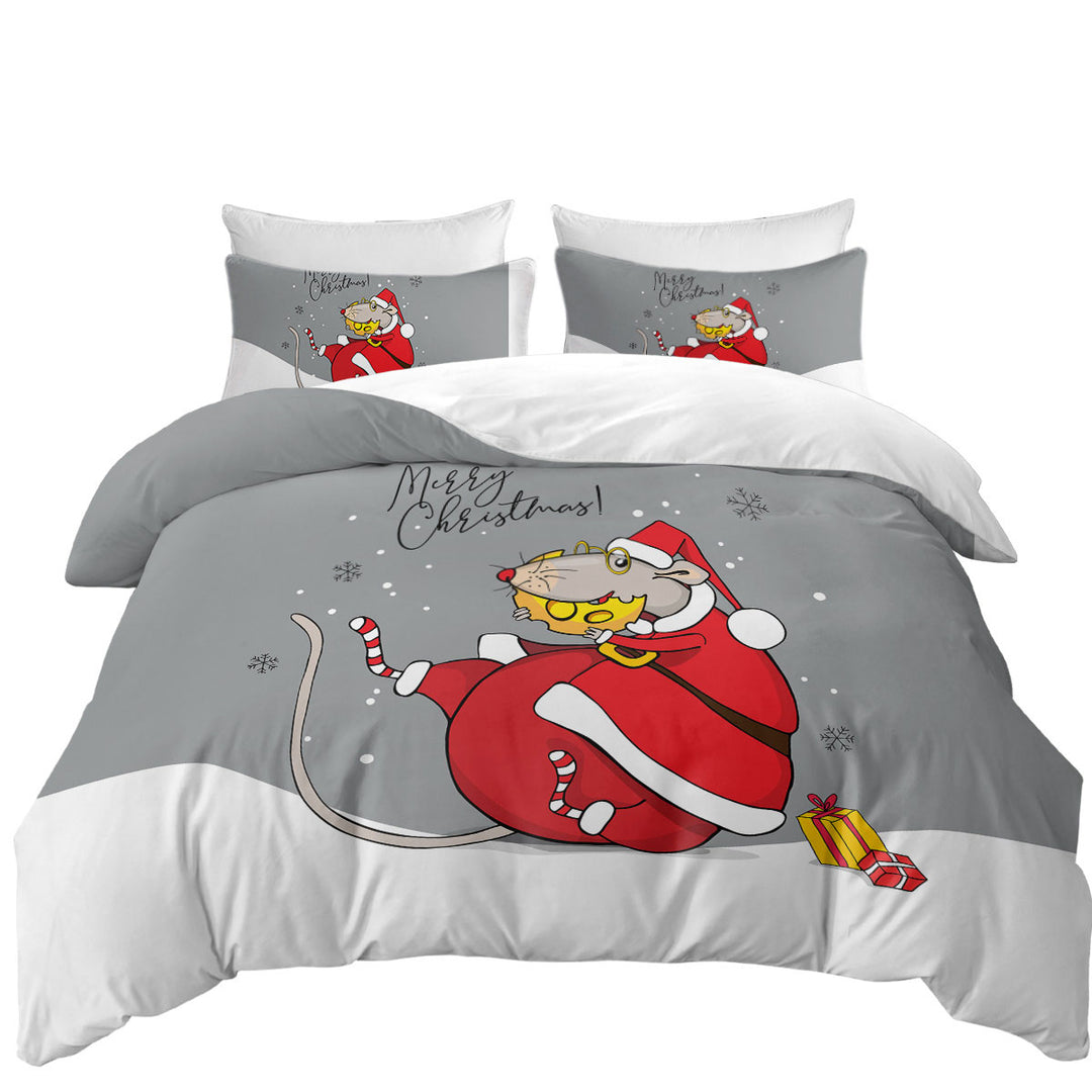 Merry Christmas Funny Rat Santa Claus Duvet Cover
