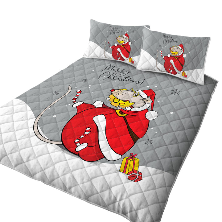 Merry Christmas Funny Rat Santa Claus King Size Quilt Sets