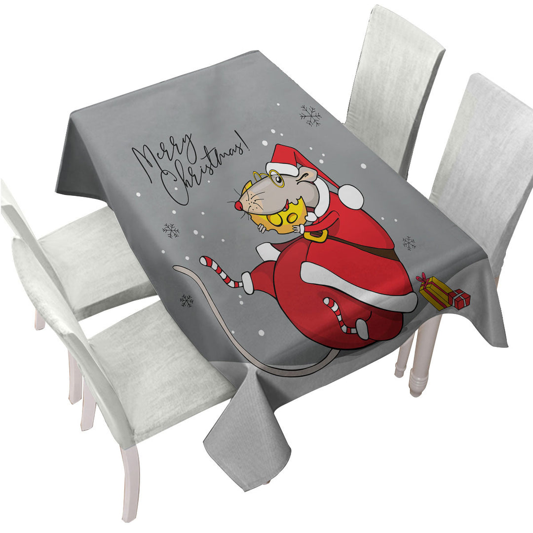 Merry Christmas Funny Rat Santa Claus Tablecloth