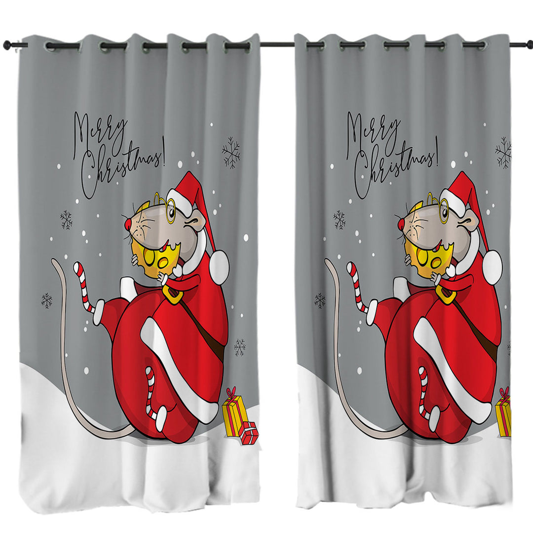Merry Christmas Funny Rat Santa Claus Window Curtains