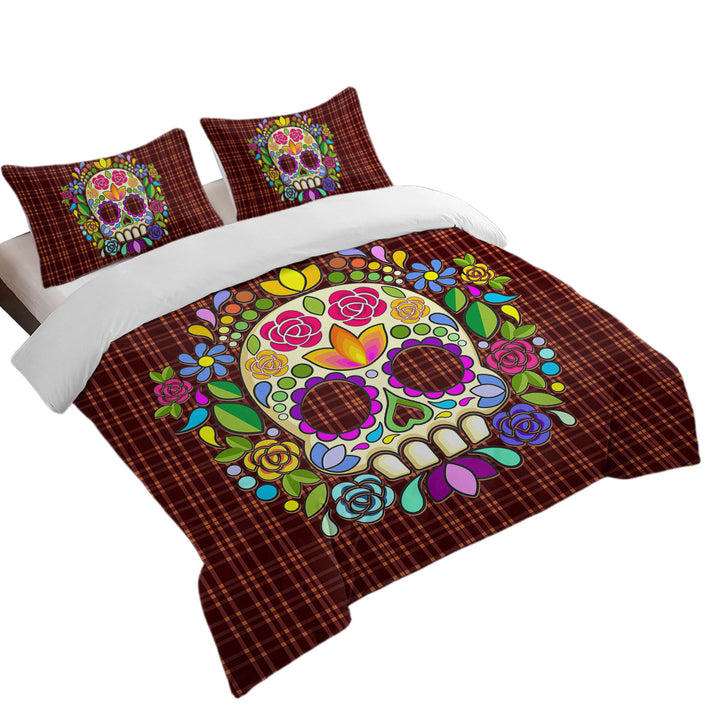 Mexican Sugar Skull over Gingham Duvet Cover sale