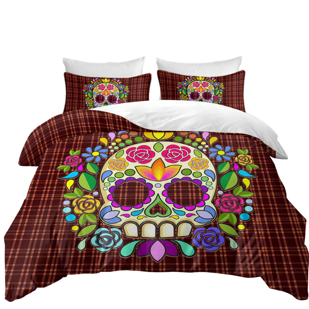 Mexican Sugar Skull over Gingham Duvet Cover set