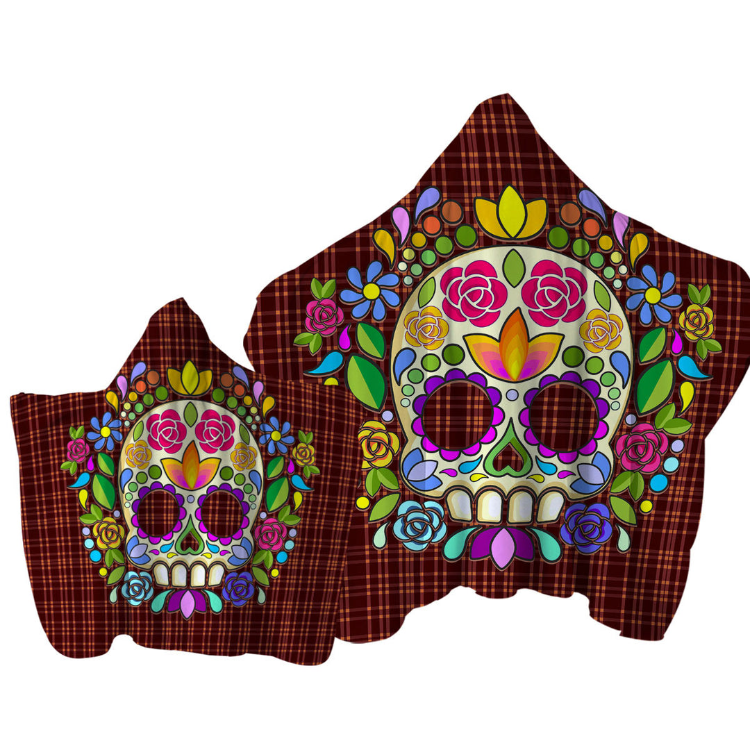 Mexican Sugar Skull over Gingham Hooded Beach Towel