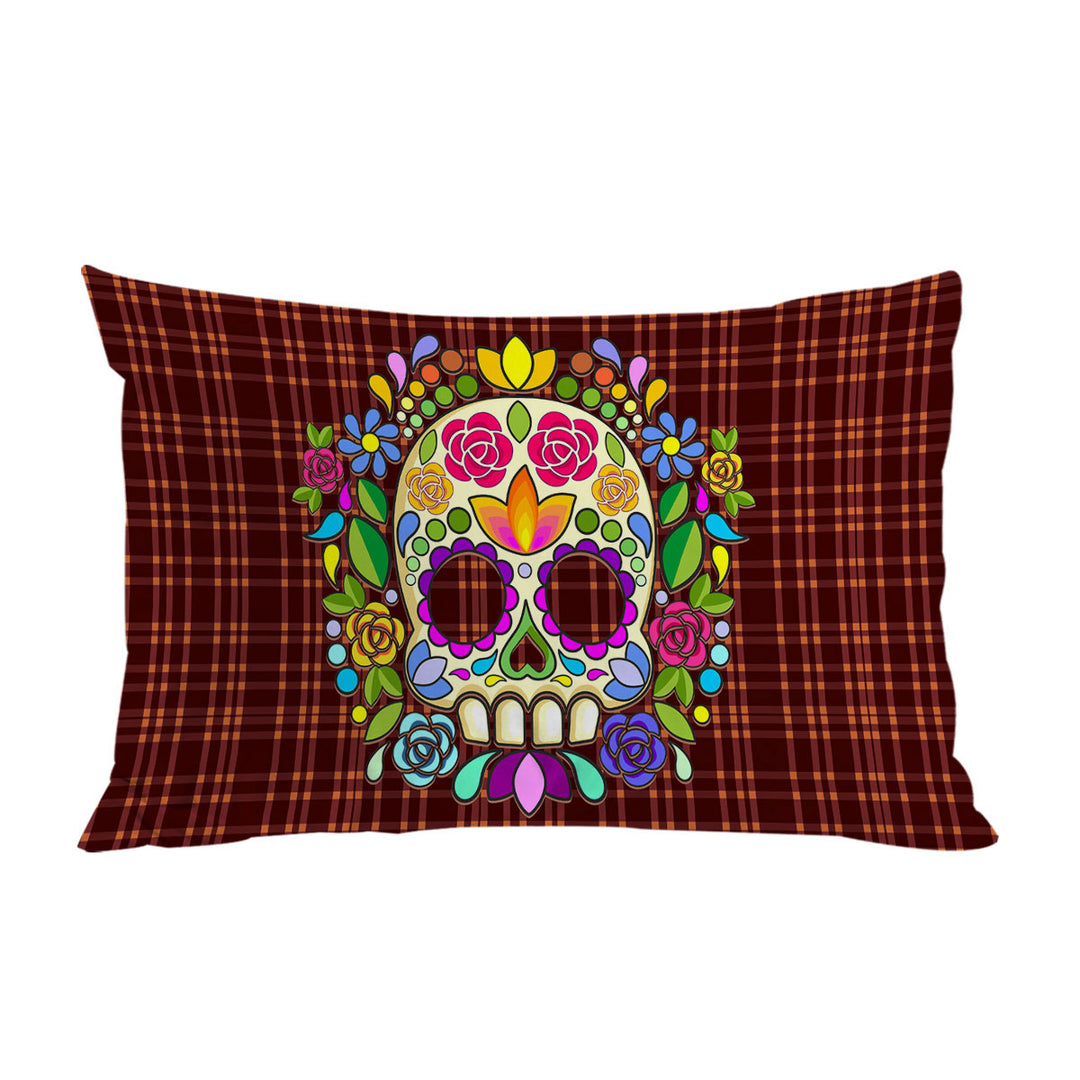Mexican Sugar Skull over Gingham Pillow Cases