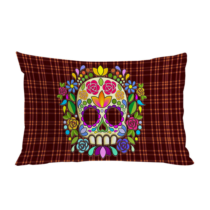 Mexican Sugar Skull over Gingham Pillow Cases