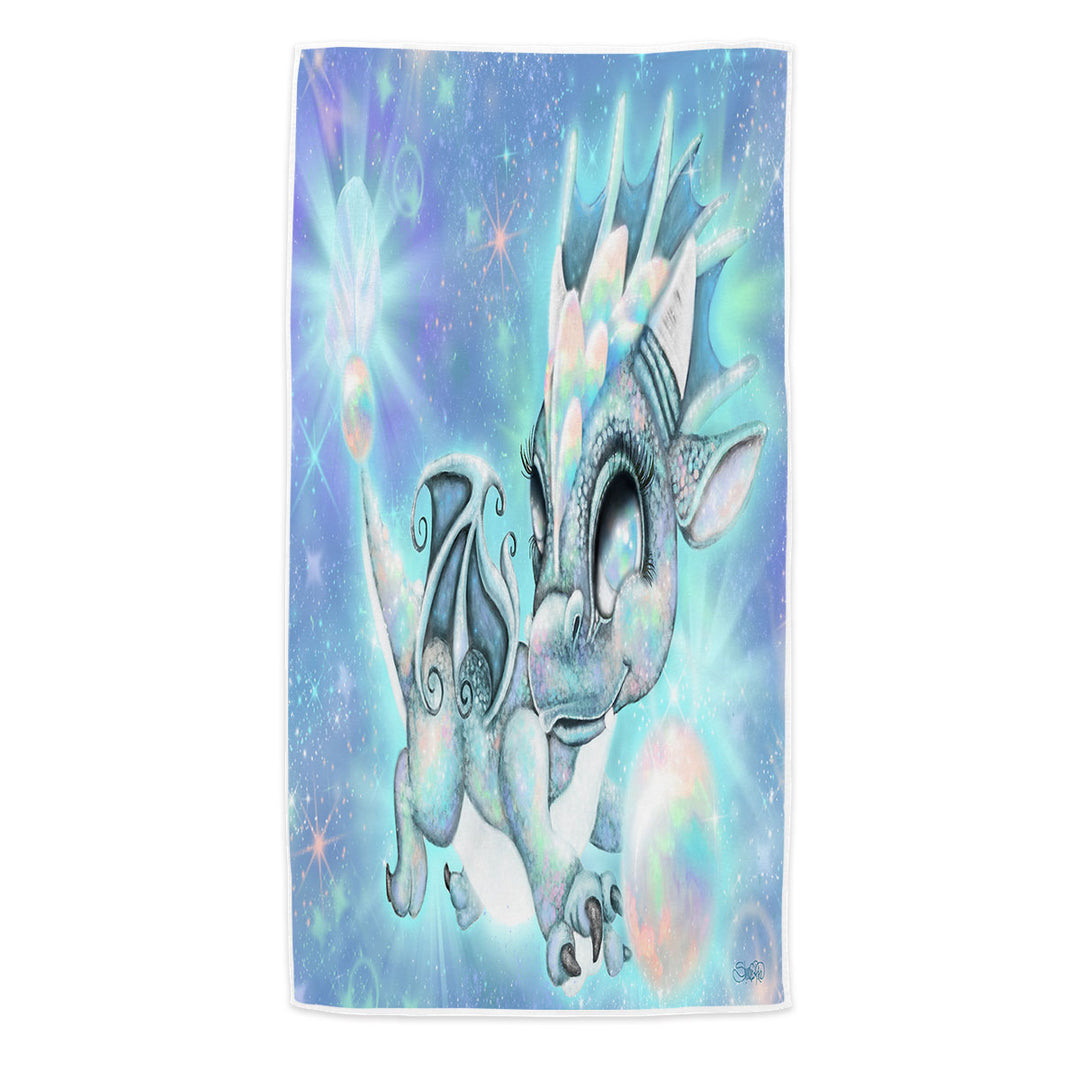 Microfiber Beach Towel of Cute Gift October Opal Birthstone Lil Dragon