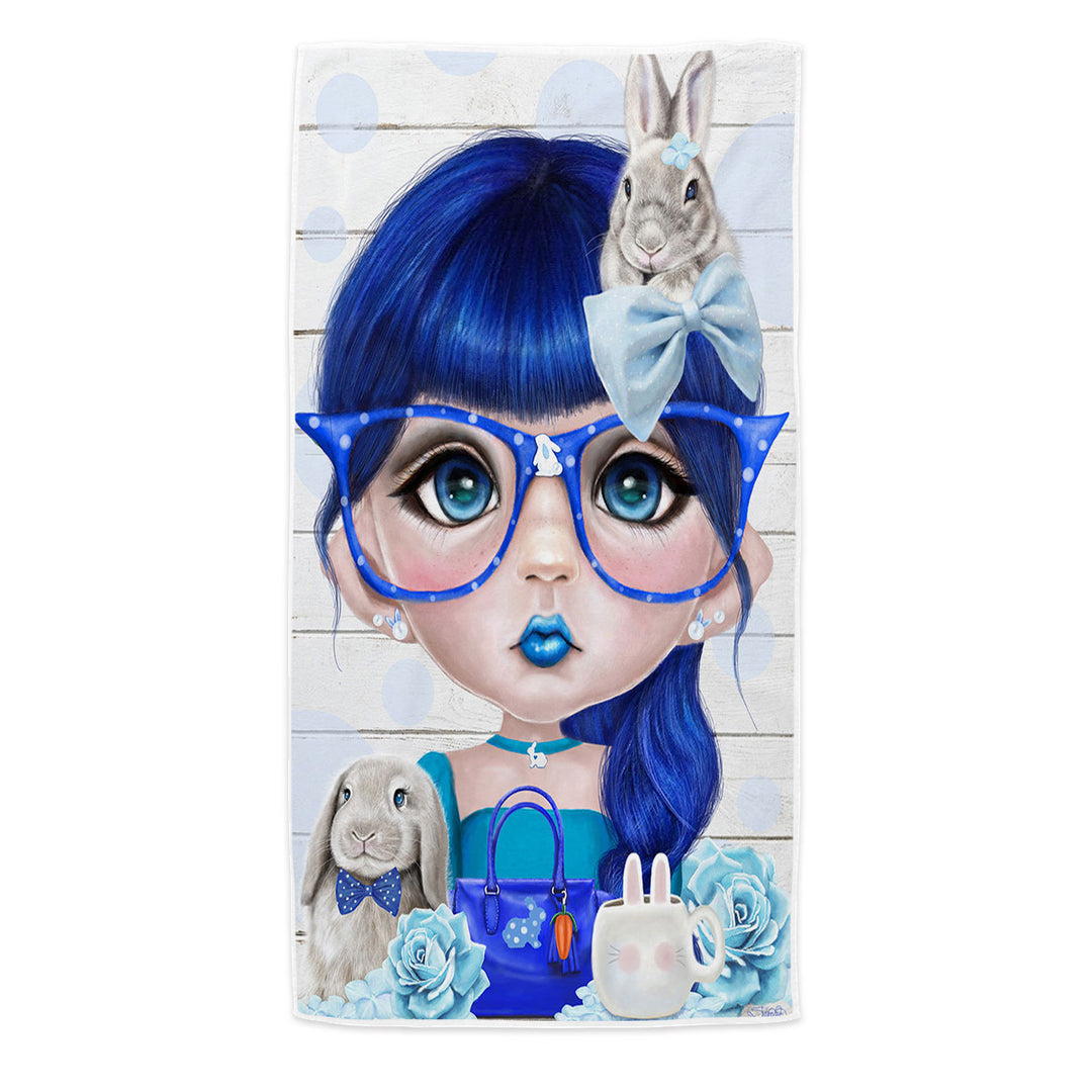 Microfibre Beach Towels with Bunny loving Bethany Blue Girl