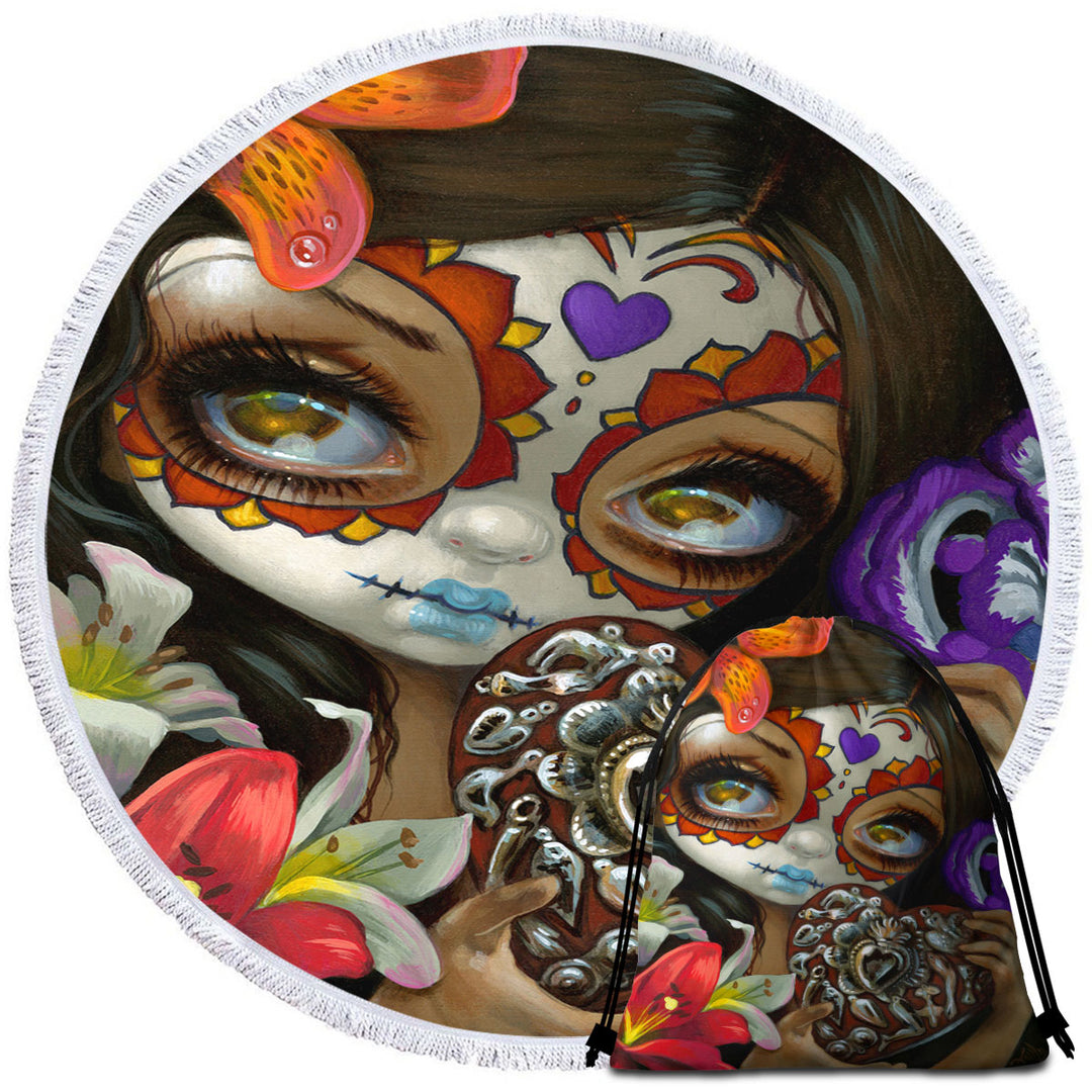 Milagros Corazon Day of the Dead Lovely Girl Beach Towels