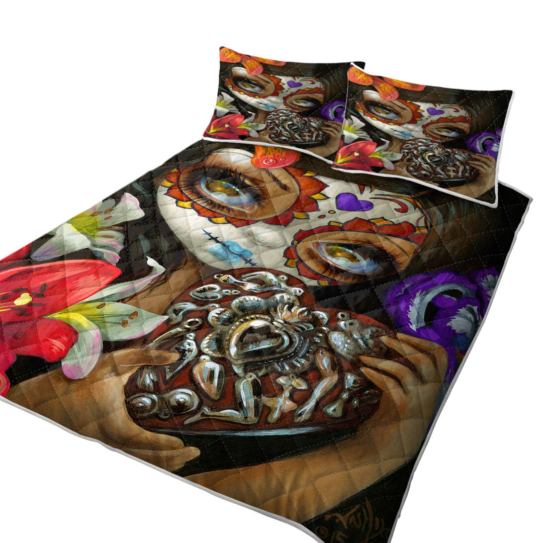 Milagros Corazon Day of the Dead Lovely Girl Quilts for Beds