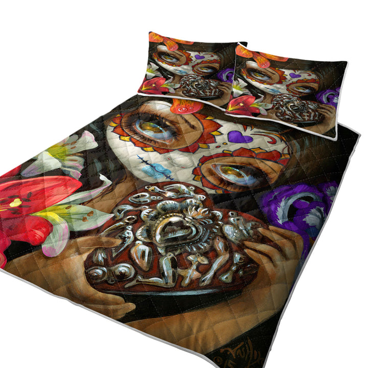 Milagros Corazon Day of the Dead Lovely Girl Quilts for Beds