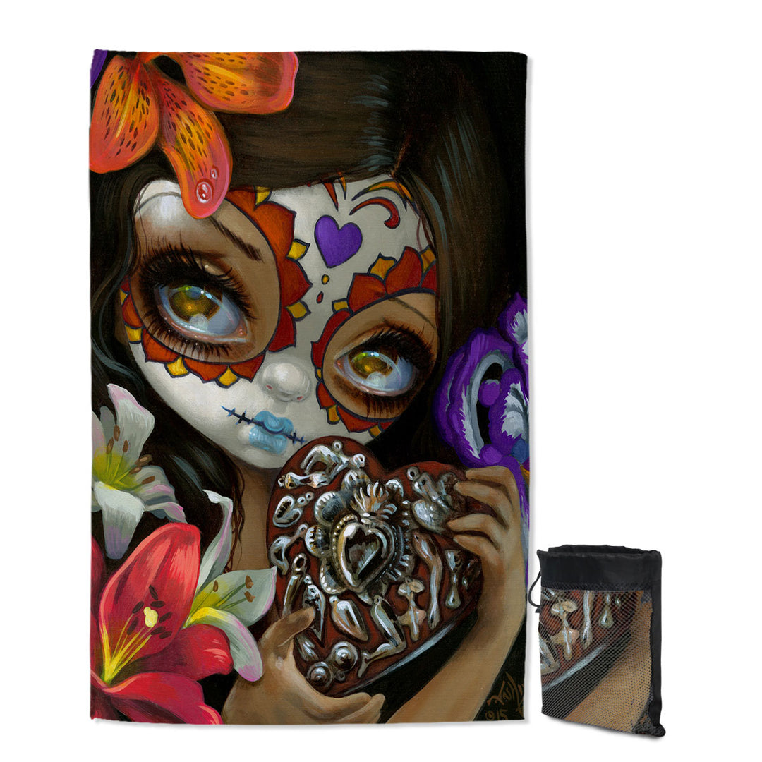 Milagros Corazon Day of the Dead Lovely Girl Travel Beach Towel