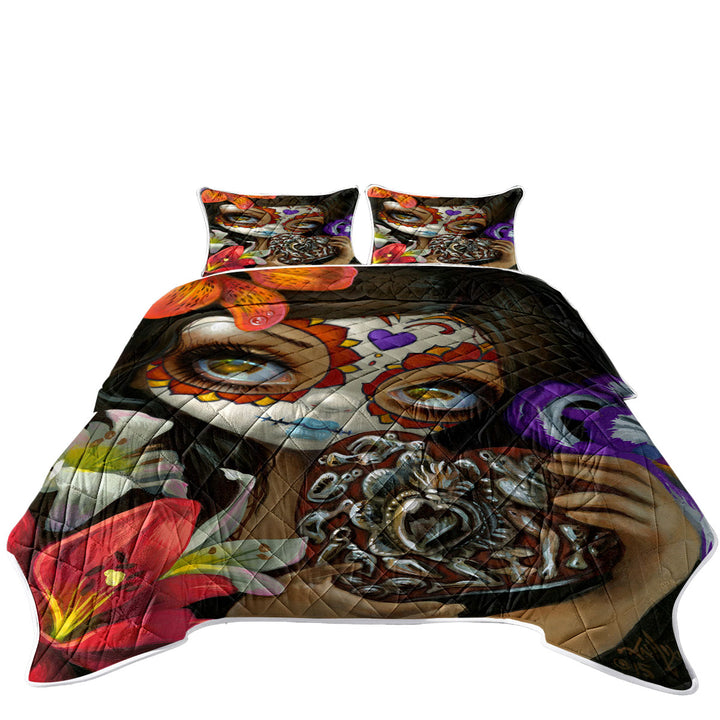 Milagros Corazon Day of the Dead Lovely Girl Twin Quilt