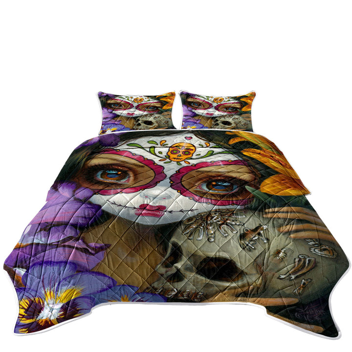 Milagros La Calavera Day of the Dead Skull Girl Quilts for Beds