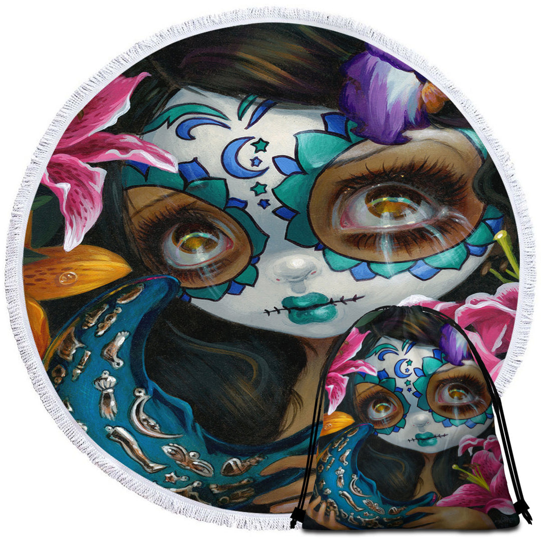 Milagros La Luna Day of the Dead Beach Towels on Sale