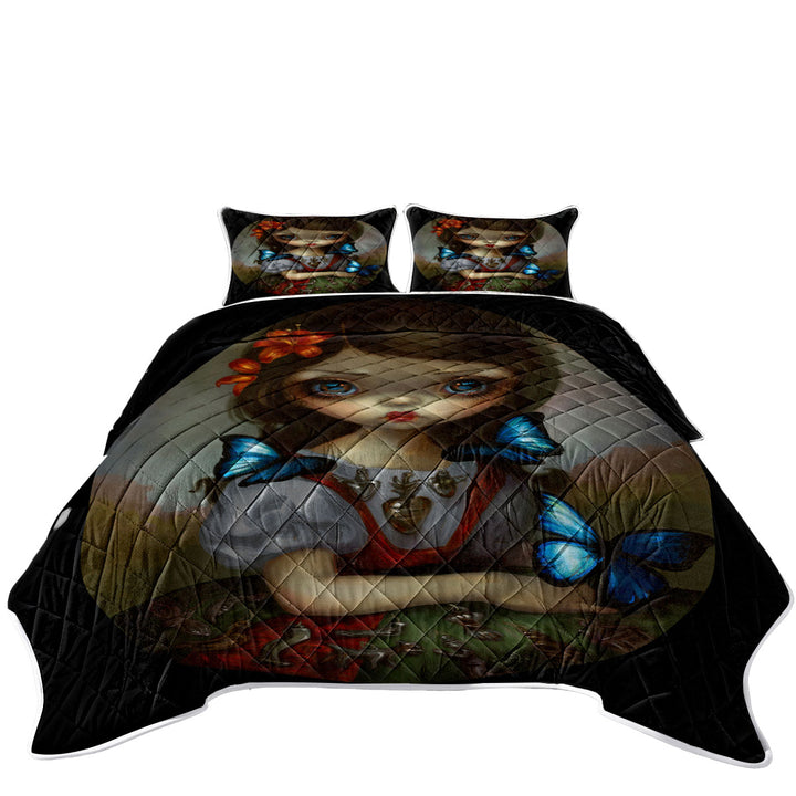 Milagros Mariposas Lovely Painted Girl with Flowers Coverlets