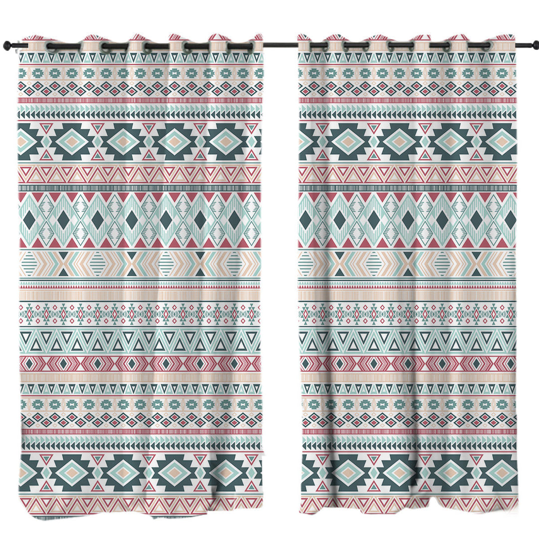 Mint Hues Aztec Stripes Curtains for Living Room
