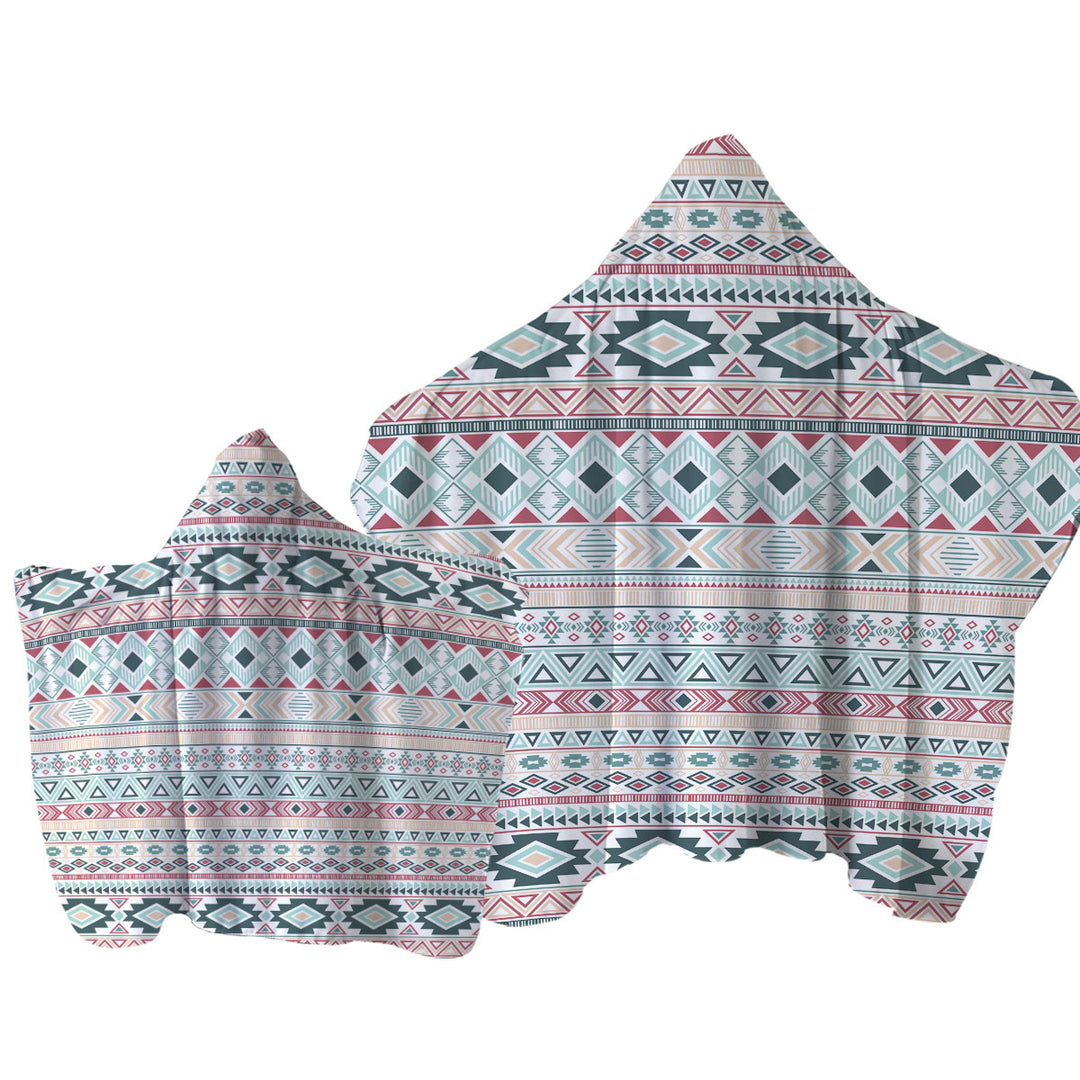 Mint Hues Aztec Stripes Towel with Hood