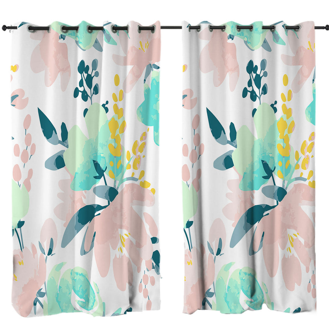 Modest Drawing Soft Colored Flowers Curtains for Living Room