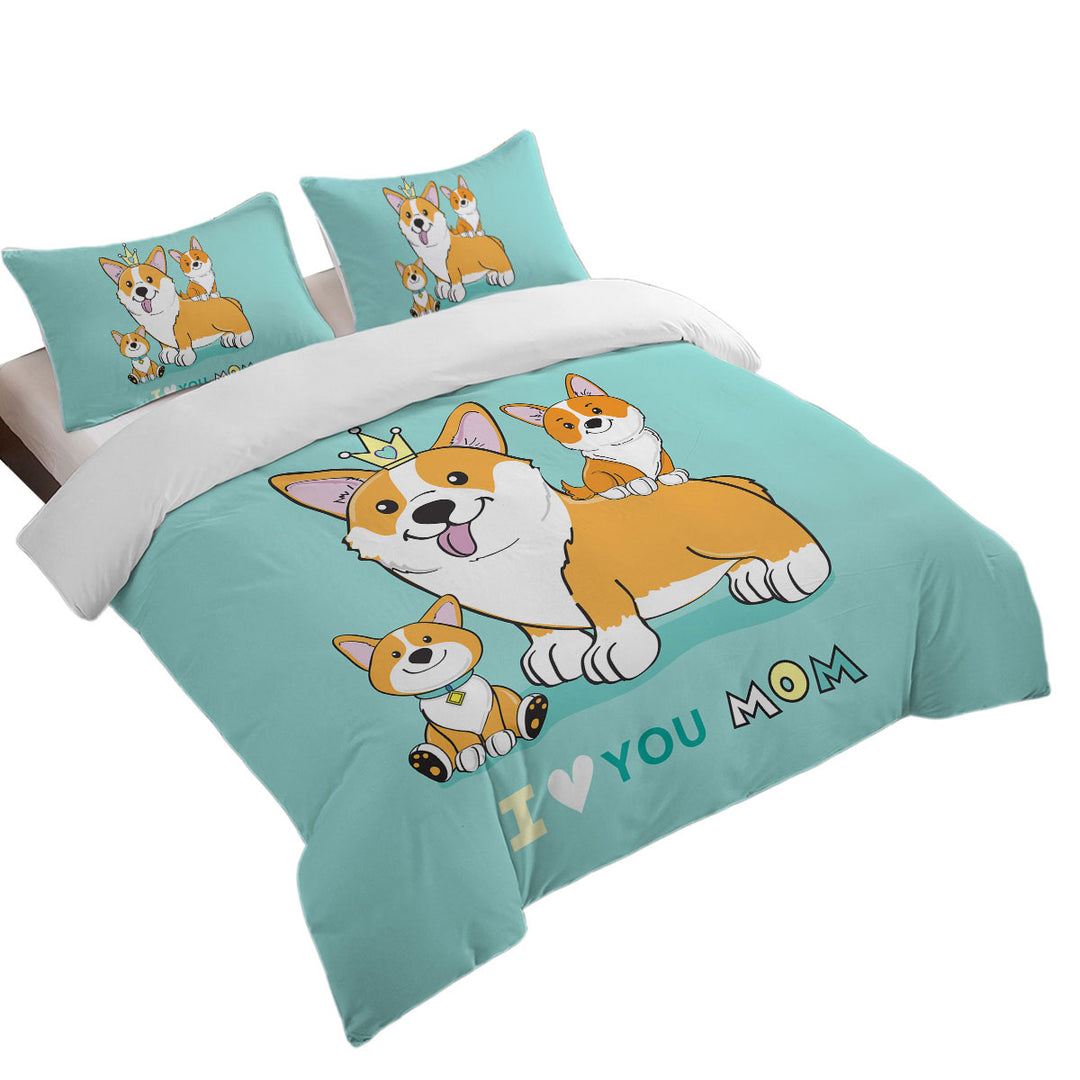 Mom and Puppies Cute Corgi Dog Family Duvet Covers