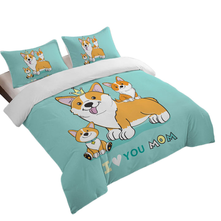 Mom and Puppies Cute Corgi Dog Family Duvet Covers