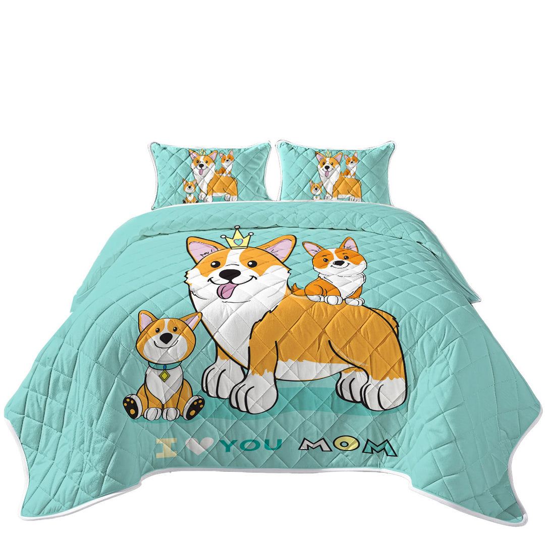 Mom and Puppies Cute Corgi Dog Family Quilts for sale