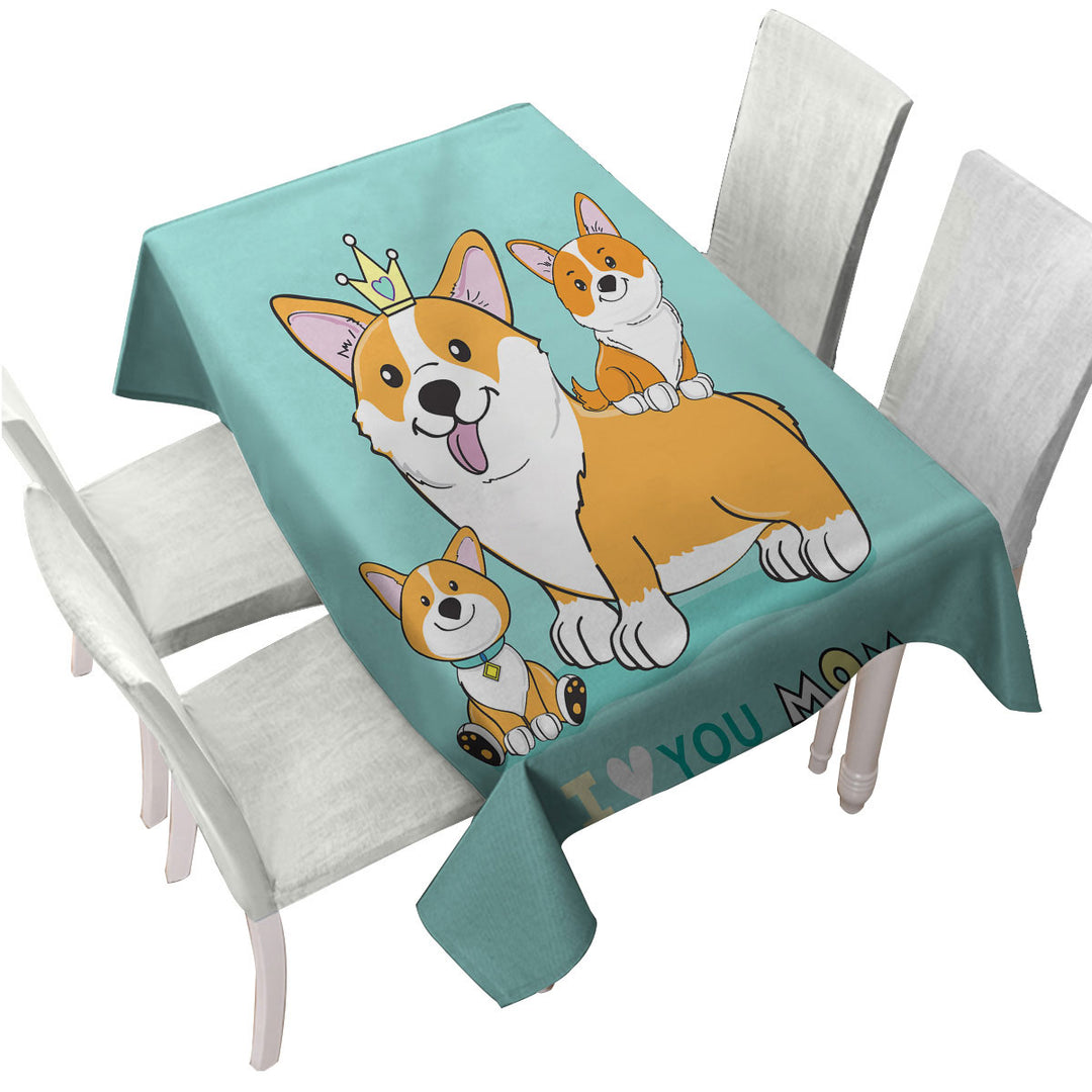 Mom and Puppies Cute Corgi Dog Family Tablecloth