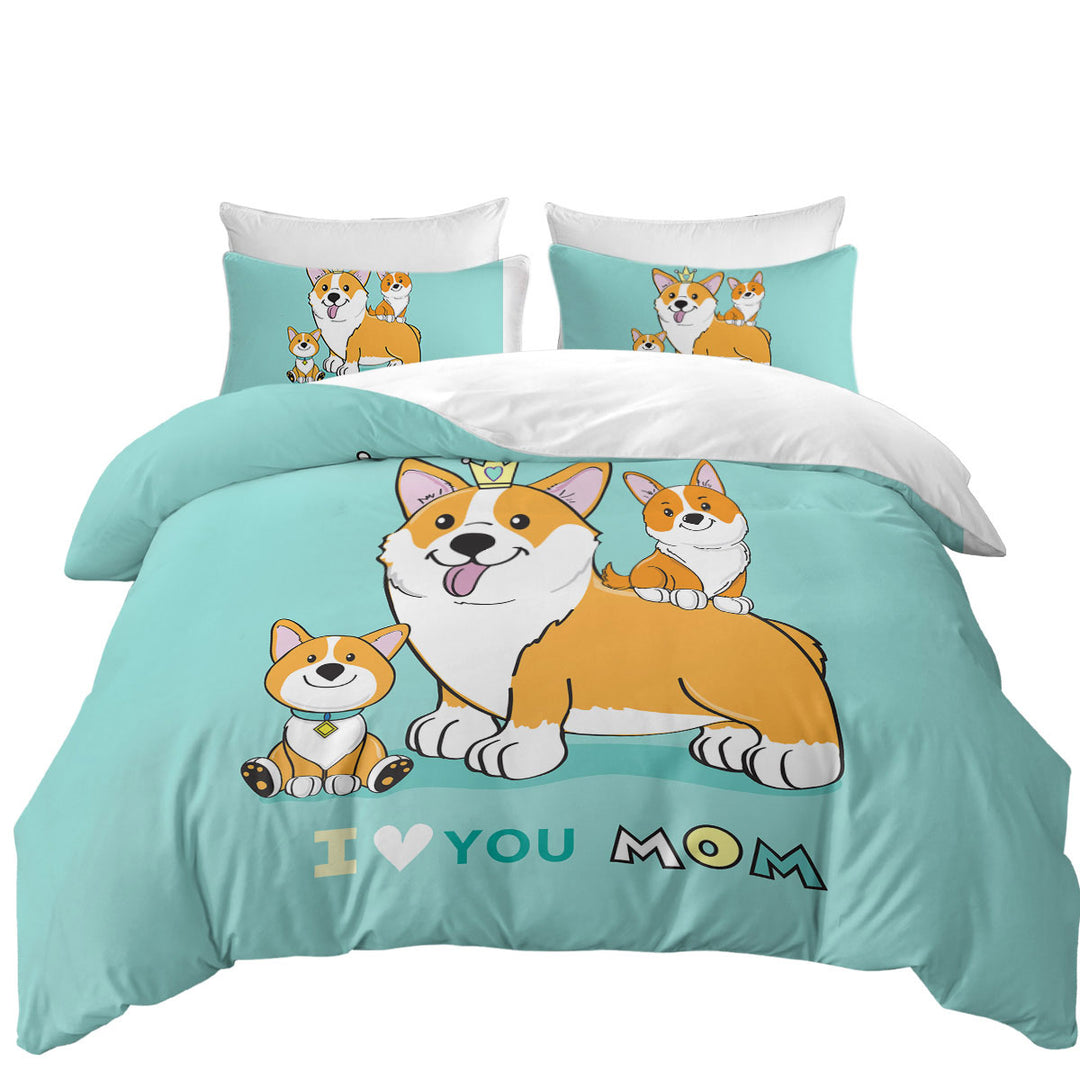 Mom and Puppies Cute Corgi Dog Family full Size Duvet Cover