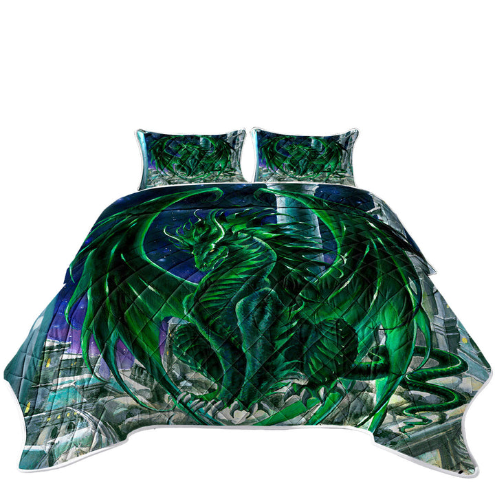 Monarch of the City Green Dragon California King Quilt Sets