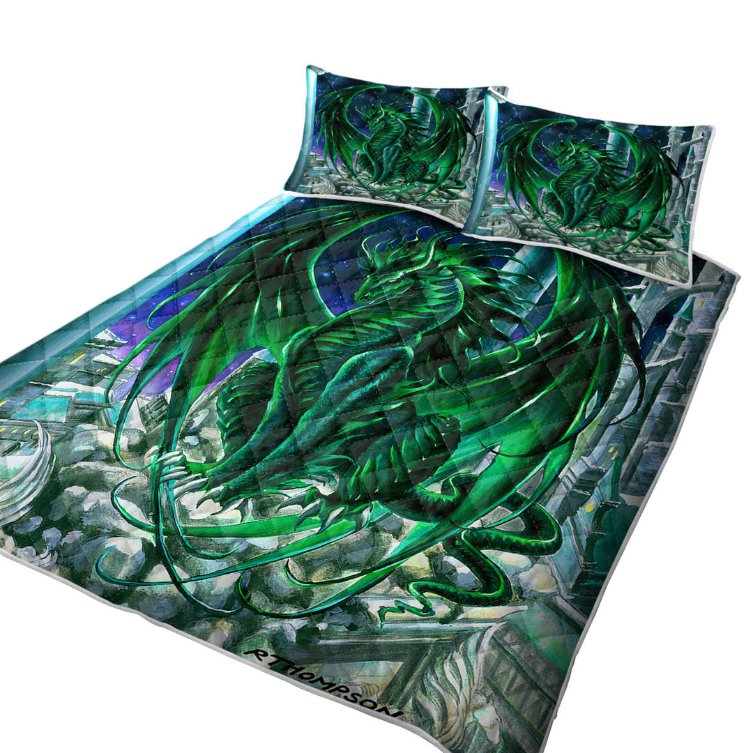 Monarch of the City Green Dragon King Size Quilt Sets
