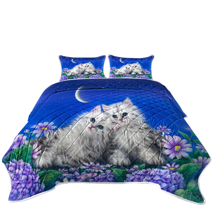 Moonlight Cats Cute Sweet Kittens at Night Quilt