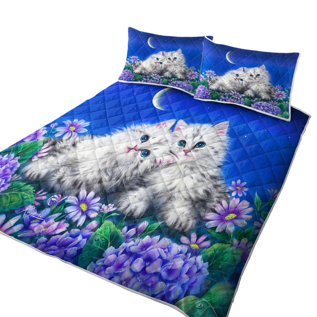 Moonlight Cats Cute Sweet Kittens at Night Quilts