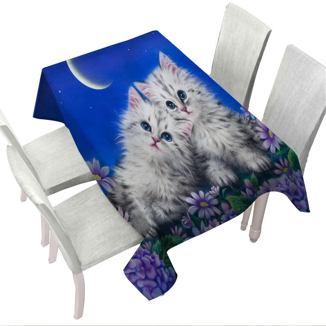Moonlight Cats Cute Sweet Kittens at Night Table Cover