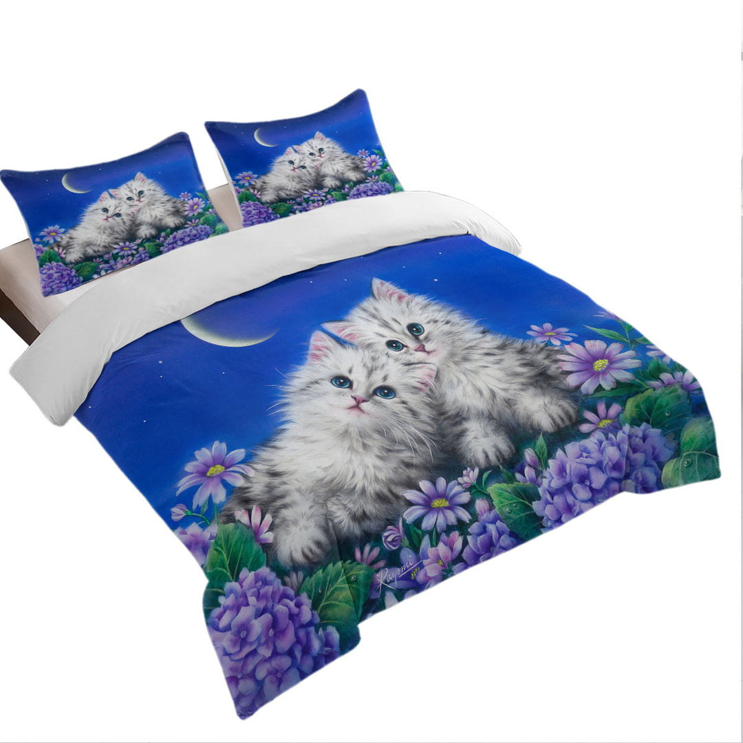 Moonlight Cats Cute Sweet Kittens at Night Twin Duvet Covers