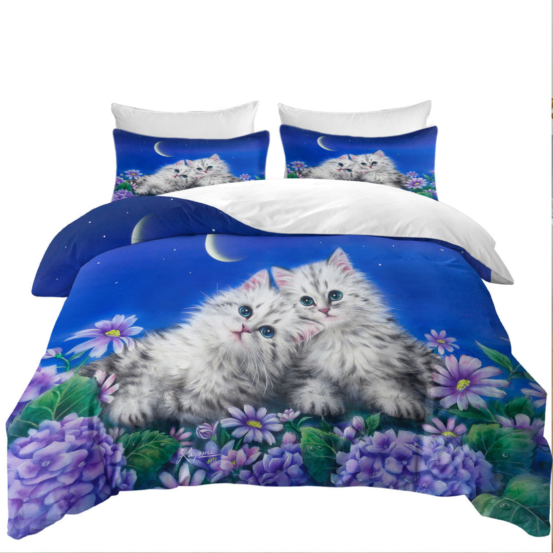 Moonlight Cats Cute Sweet Kittens at Night Twin xl Duvet Covers
