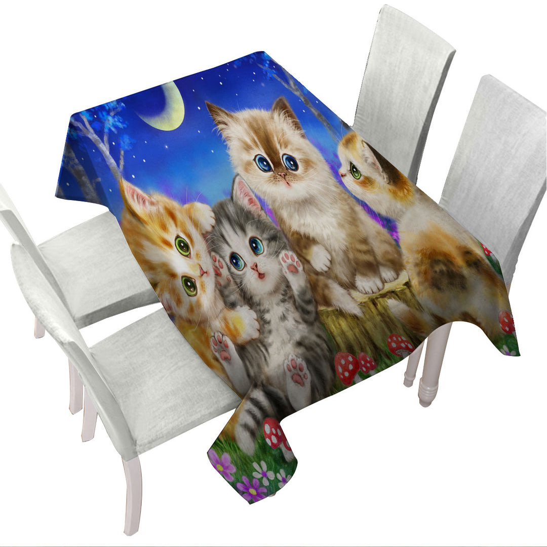 Moonlight Cats Cute Sweet Kittens in the Forest Custom table Covers