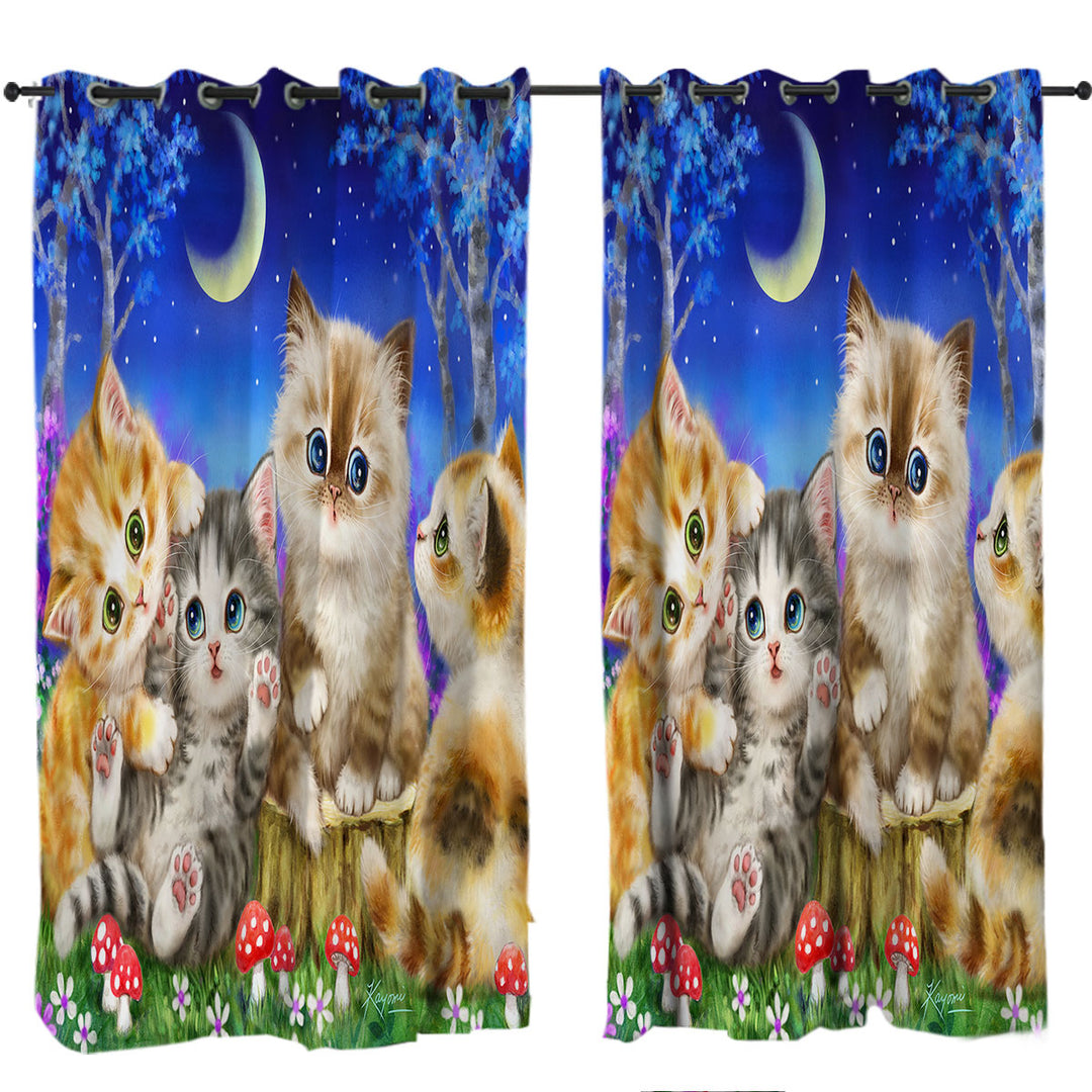 Moonlight Cats Cute Sweet Kittens in the Forest Drapes