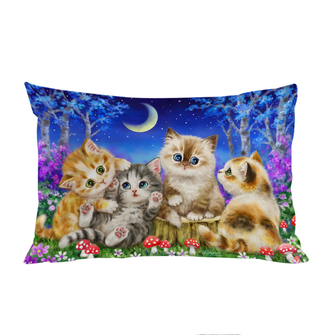 Moonlight Cats Cute Sweet Kittens in the Forest Pillow Cases
