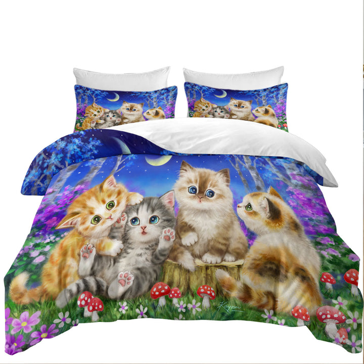 Moonlight Cats Cute Sweet Kittens in the Forest Quilt Cover Sets