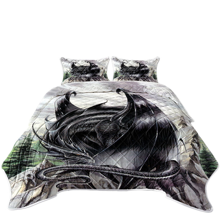 Morning Stretch Mountain Black Dragon King Size Quilt Sets