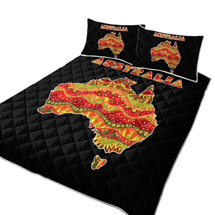 Multi Colored Aboriginal Design Australia Continent Quilts