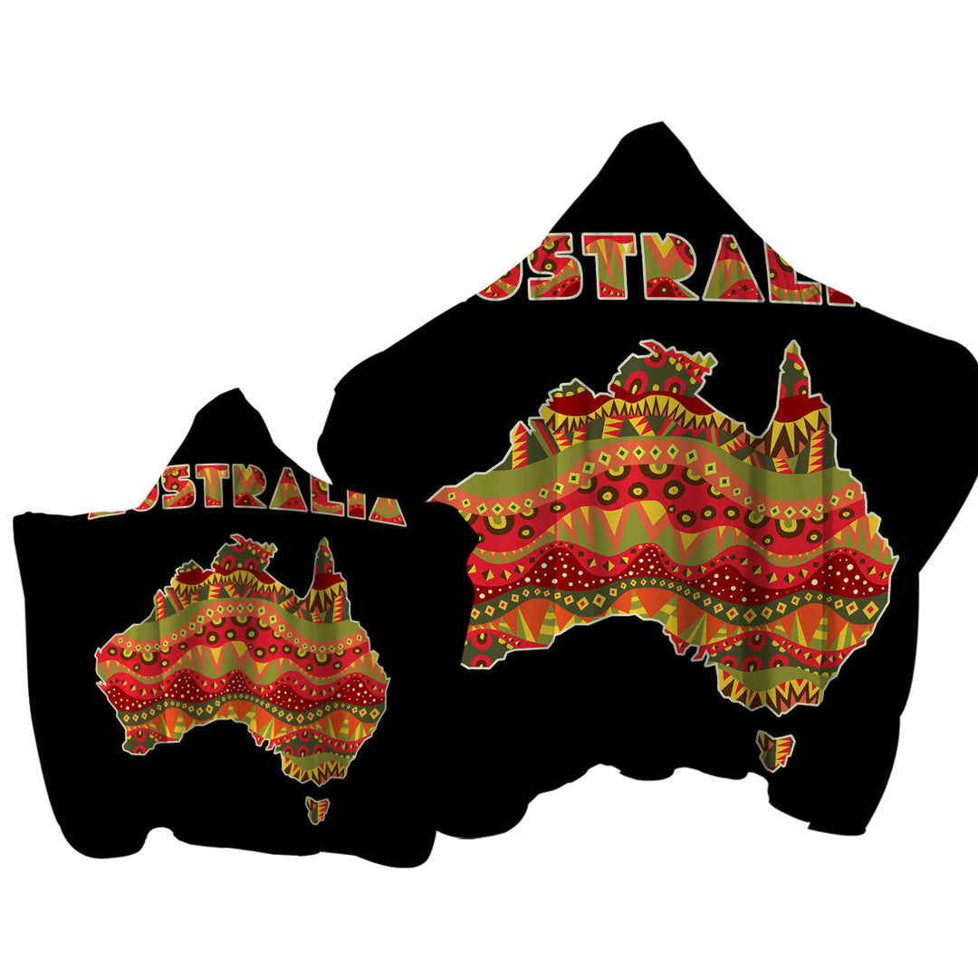Multi Colored Aboriginal Design Australia Continent Towel Hoodie